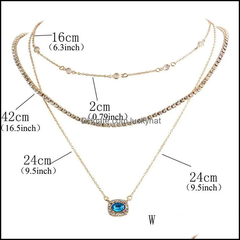 vintage multilayer gold necklaces geometry blue rhinestone gold multilayer chain pendant necklace for women valentines day charm