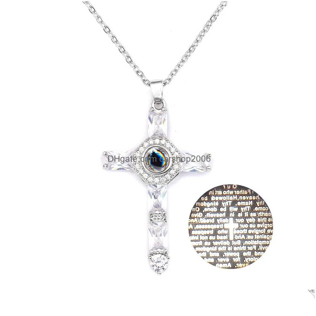 fashion jewelry ornaments projection necklace diamond pendants words cross pendant necklaces