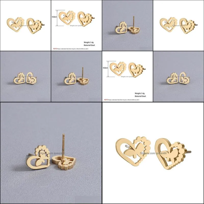 simple butterfly smooth mini small animal heart stud earring for women cartilage helix tragus piercing tiny