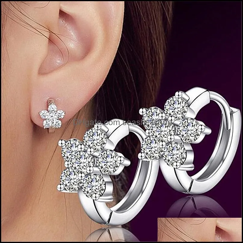 silver stud earrings women cute snowflake florid earring screw back luxury rhinestone ear buckle jewelry wholesale