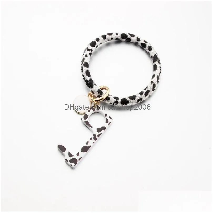pu leather bracelet key ring bangle keyring ring circle key ring keychain wristlet keyrings with acrylic edc door opener