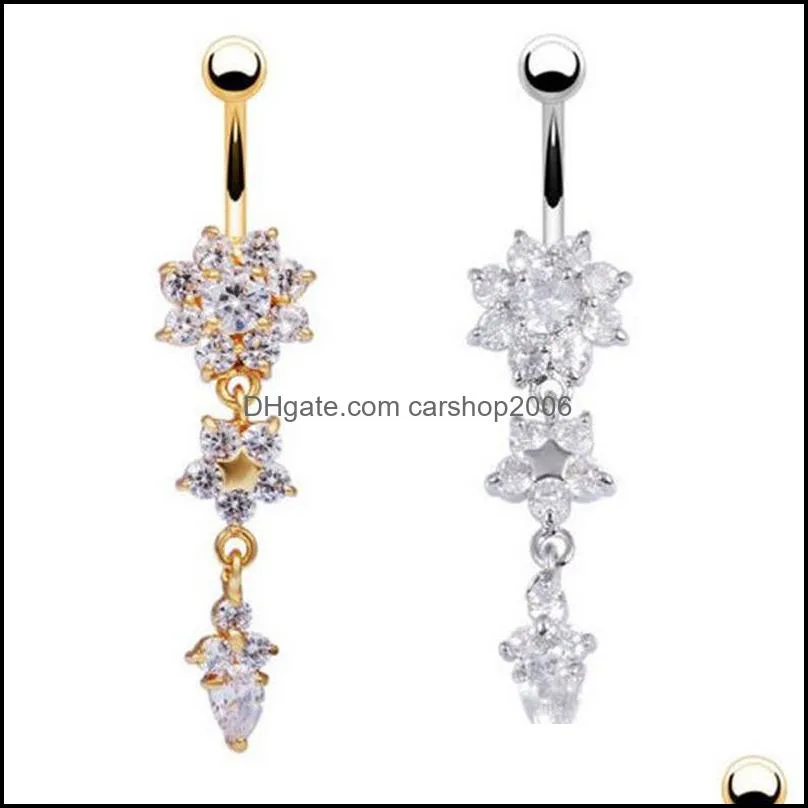 2020 indian dangle belly bars belly button gold rings belly piercing crystal flower body jewelry navel piercing rings gd333 196 w2