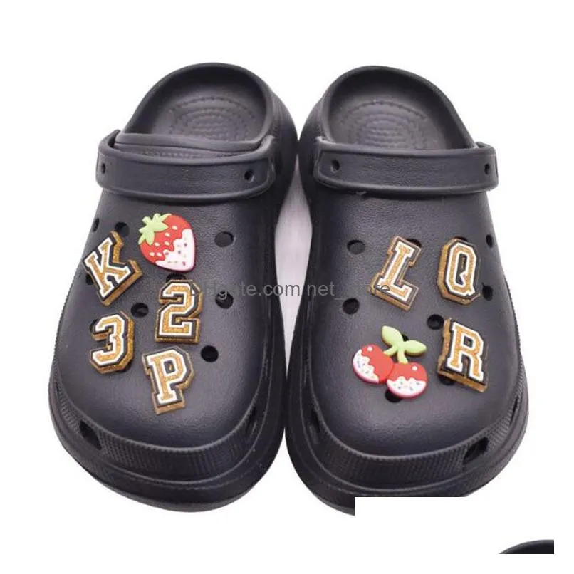 gold letter numbler croc charms pvc soft rubber shoecharms buckle diy clog charm bracelet wristband accessories gift