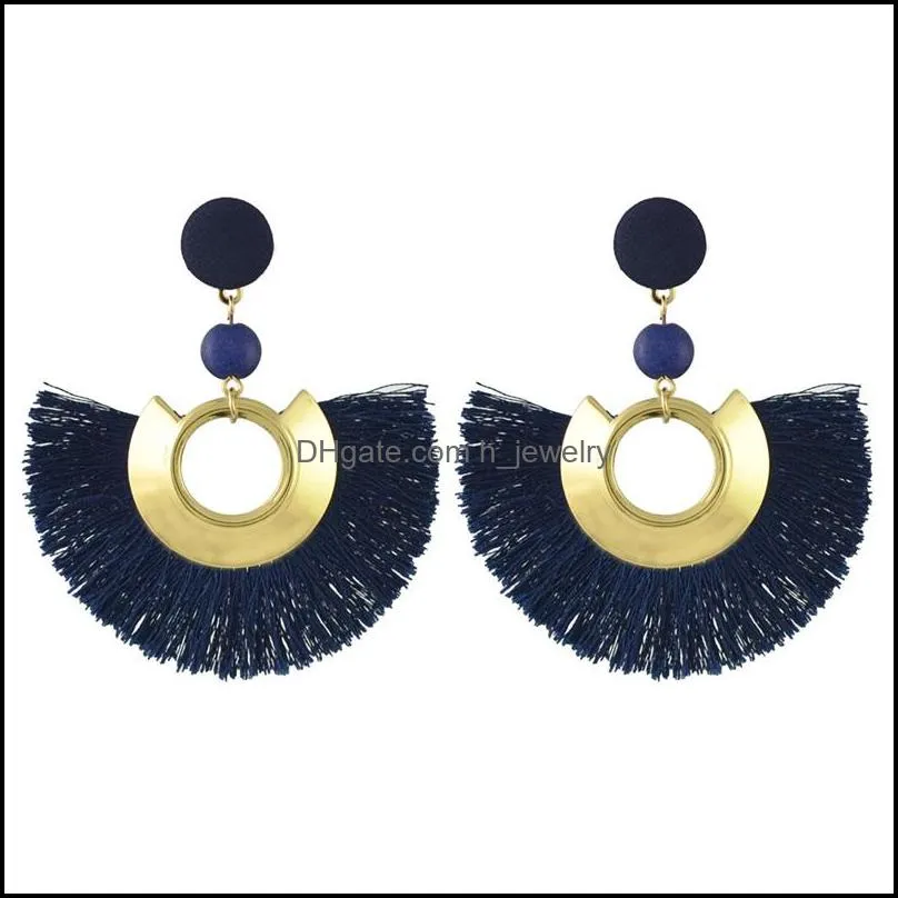 idealway 5colors bohemian fringe earrings graceful beauty gold metal resin bead fabric thread tassel pendant drop earrings gift 447c3