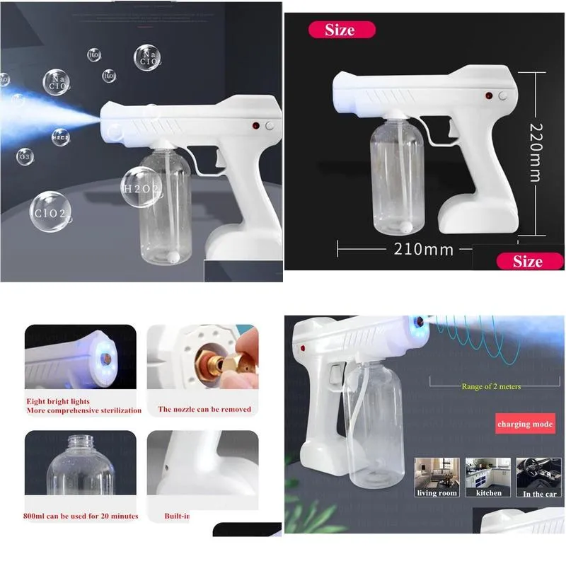 wireless charging spray gun 800ml disinfection party favor hand sanitizer gun handheld blue nano portable electric atomizing machine