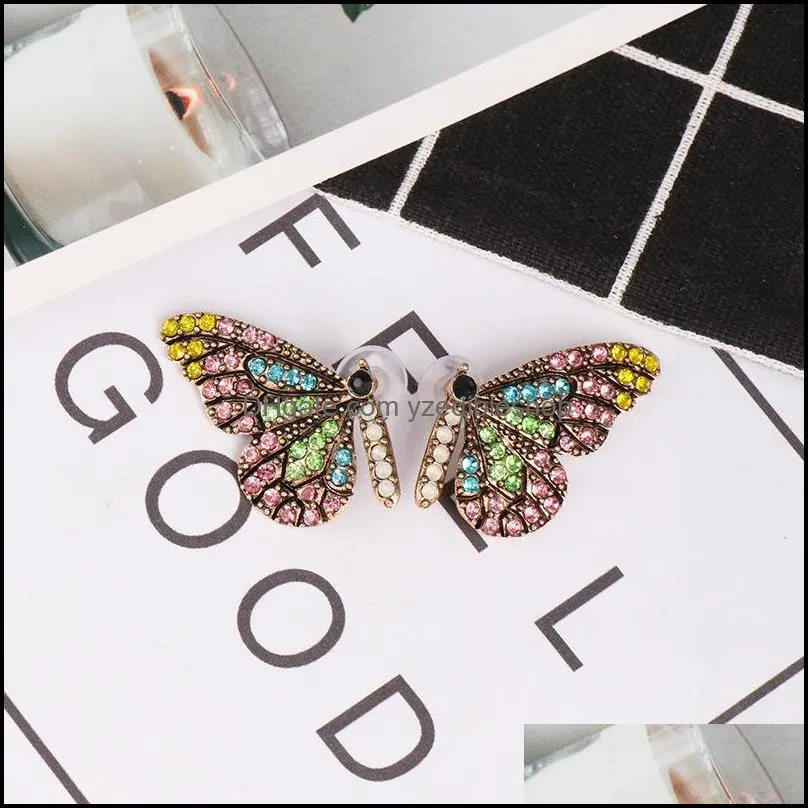 simple temperament butterfly metal dangle earrings female explosion models creative colorful handmade diamond earring