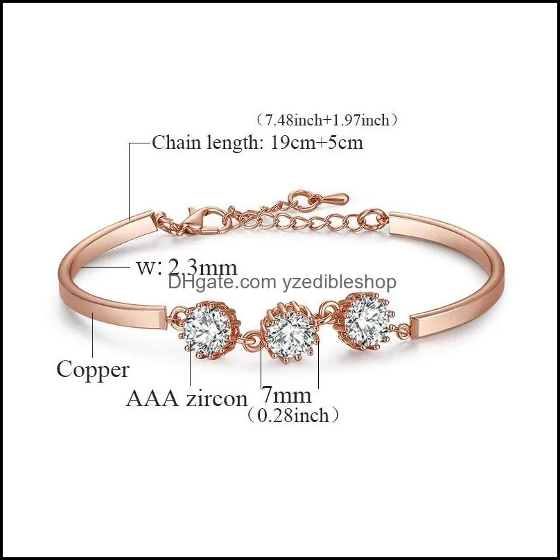 rose gold plated charm bangle bracelets white cubic zirconia bracelet for women jewelry gifts for graduation birthdayz