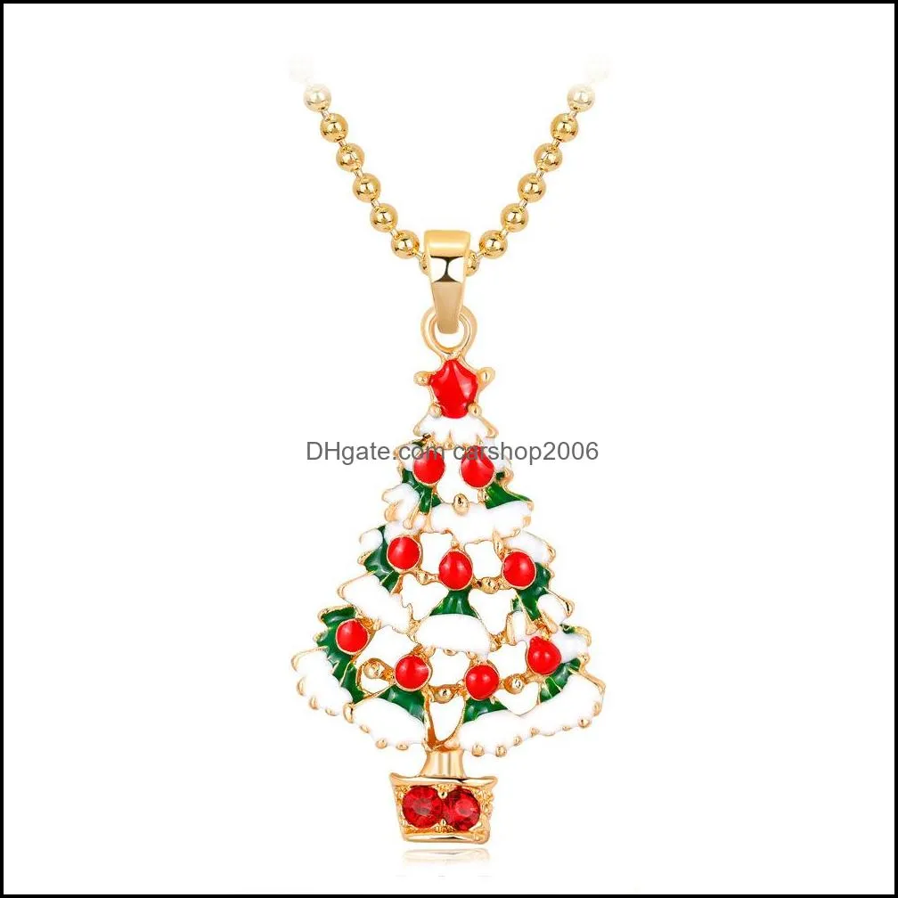 2021 alloy necklace fashion christmas tree hat santa claus pendant necklaces wholesale