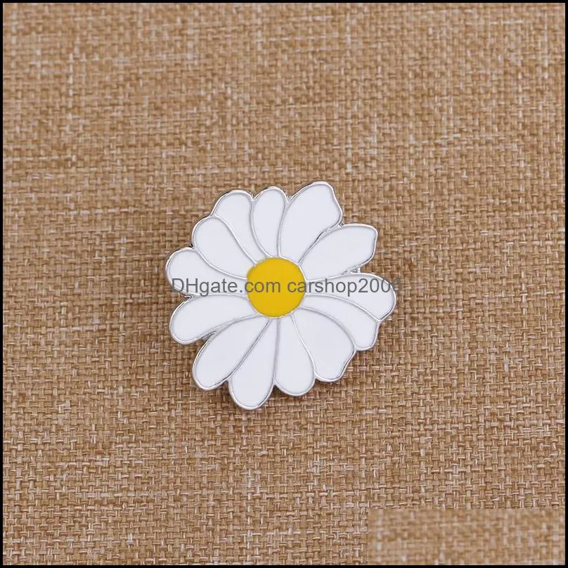cute metal badge white daisy flower spring time easter enamel lapel pin brooches women girls children 638 t2