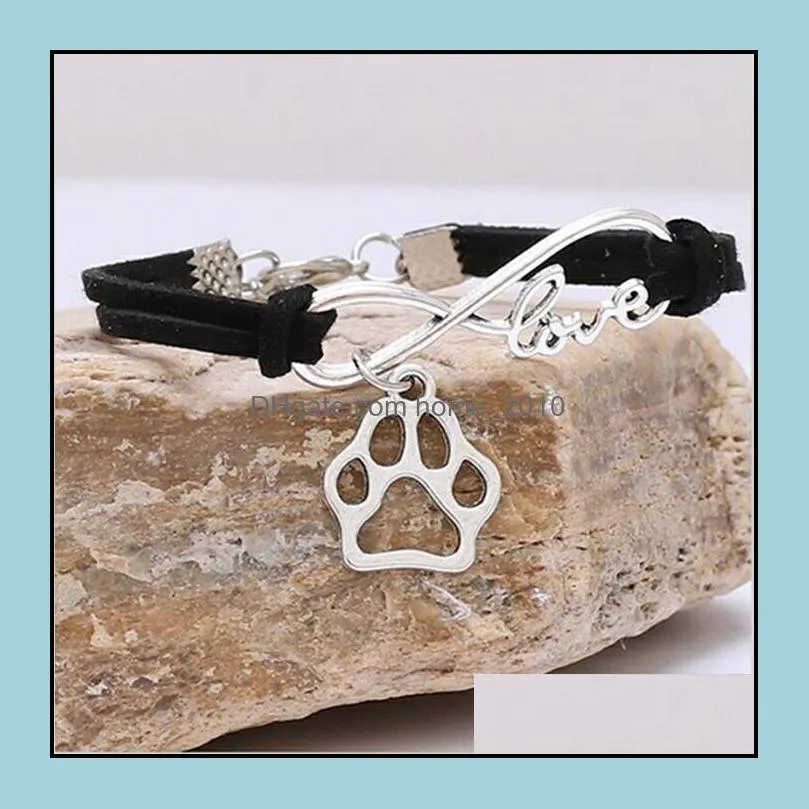 party favor cute pets dogs cat paw shape charm bracelet love pendant simple bracelets for women bangles vintage silver velvet rope chain fashion jewelry