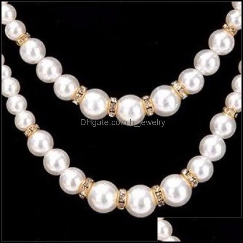 fashion double layered fake faux pearl beads necklaces bride bridesmaids beaded chains for women ladies female wedding jewelry gift c3