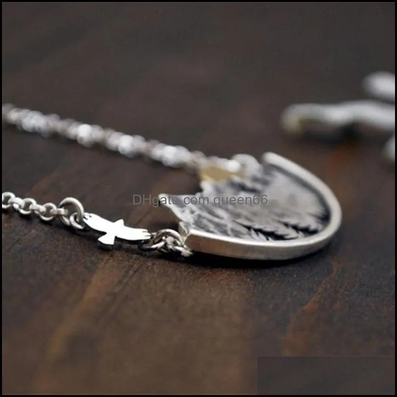 natural scenery flying bird sunset mountain forest women necklaces temperament charm pendant necklace prom jewelry