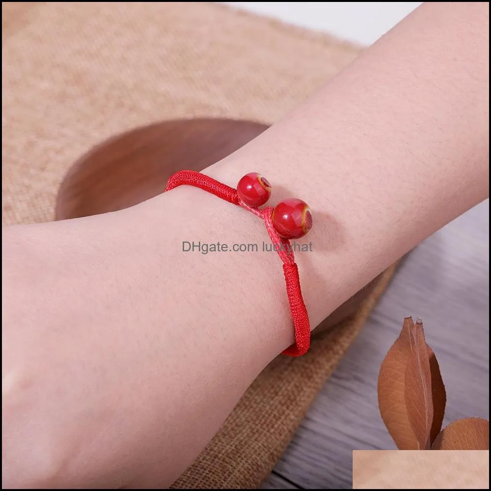 handmade braided red ceramic beads bracelet for women men ethnic style red lucky string bracelet fashion jewelry gift