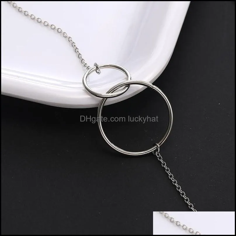  casual double circle designer necklace silver gold chain women initial eternity interlocking hoop infinity pendant statement