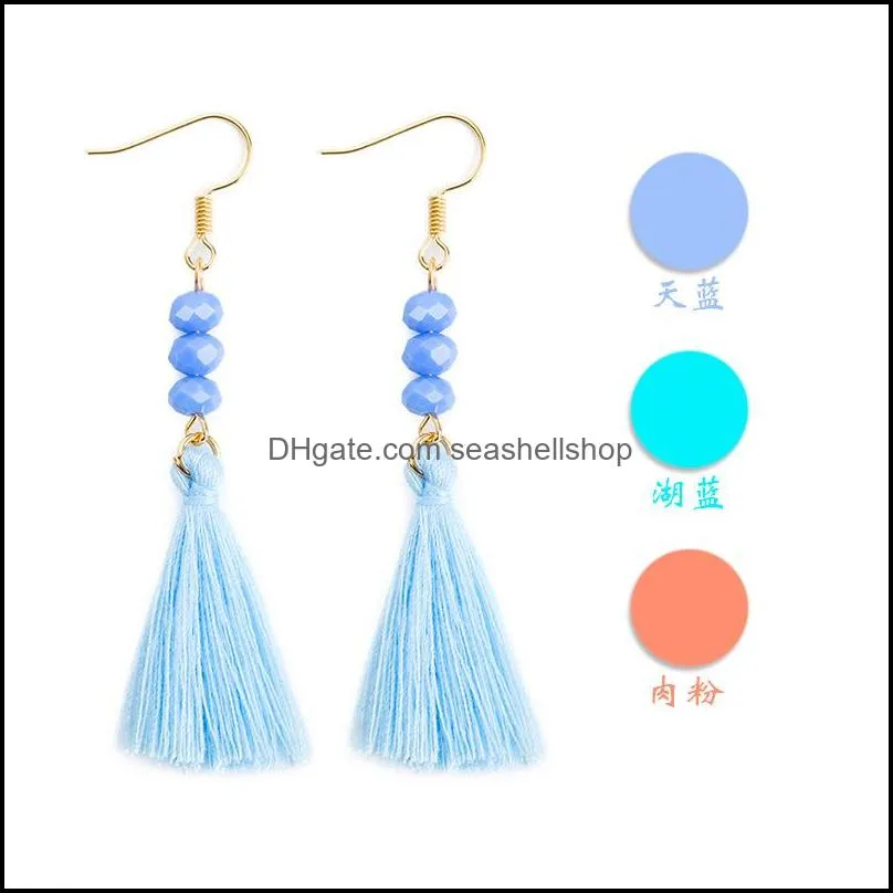 long tassel earrings silk fabric ethnic beads earrings bohemian earrings