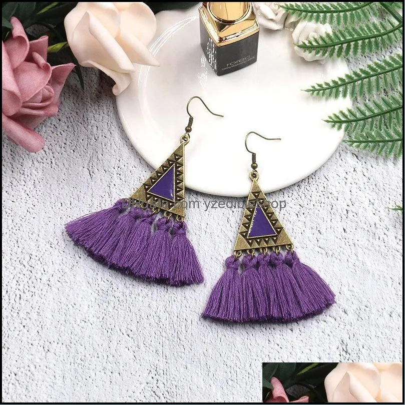 vintage triangle long tassel earrings for women bohemian ethnic colorful earring wedding party accessories charm jewelry valentines