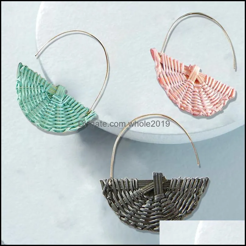  arrrival straw bamboo rattan woven drop earrings for women handmade u shapedpendant dangle earring fashion statement jewelry