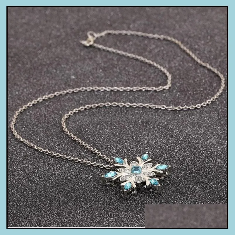 snowflake zircon necklace vintage lady pendants blue crystal flower necklace