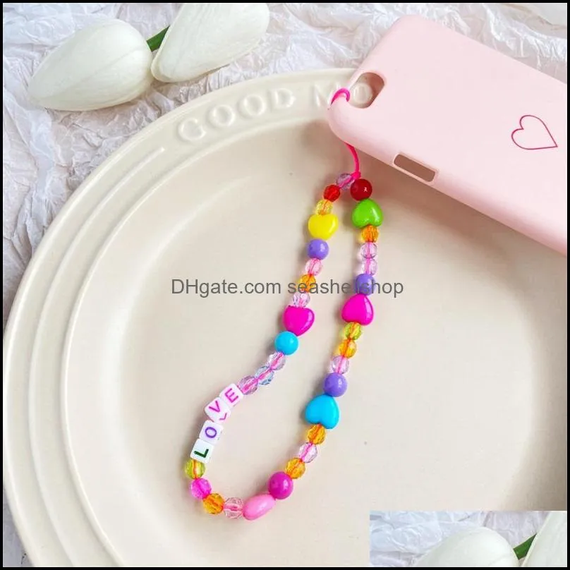 fashion acrylic strap key rings lanyard colorful eye beaded rope for cellphone case hanging phone chain jewelry gift c3