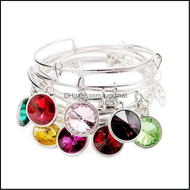 fashion usa crystal birthstone pendant charm bracelet expandable wire adjustable bangle for women men lucky jewelry fit brithday gifts