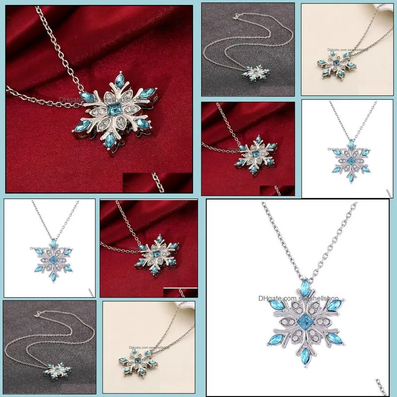 snowflake zircon necklace vintage lady pendants blue crystal flower necklace