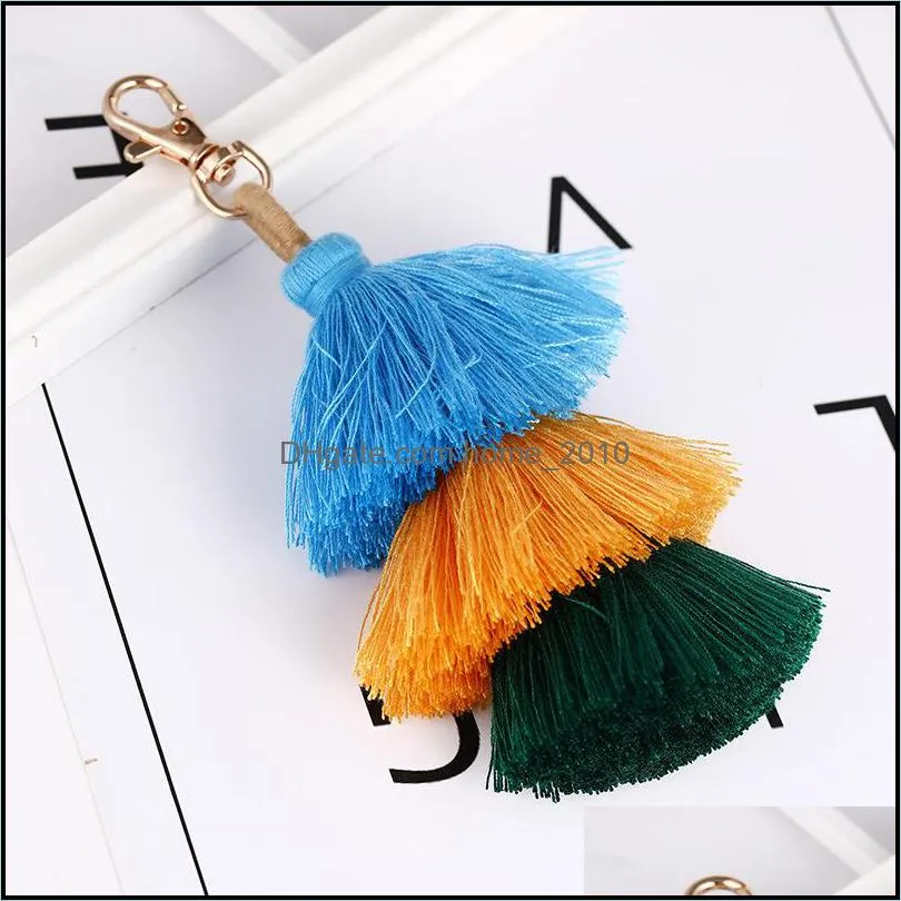  fashion colorful boho tassel keychain car bag key creative pendant cute keychains lobster clasp accessories jewelry gift wq647