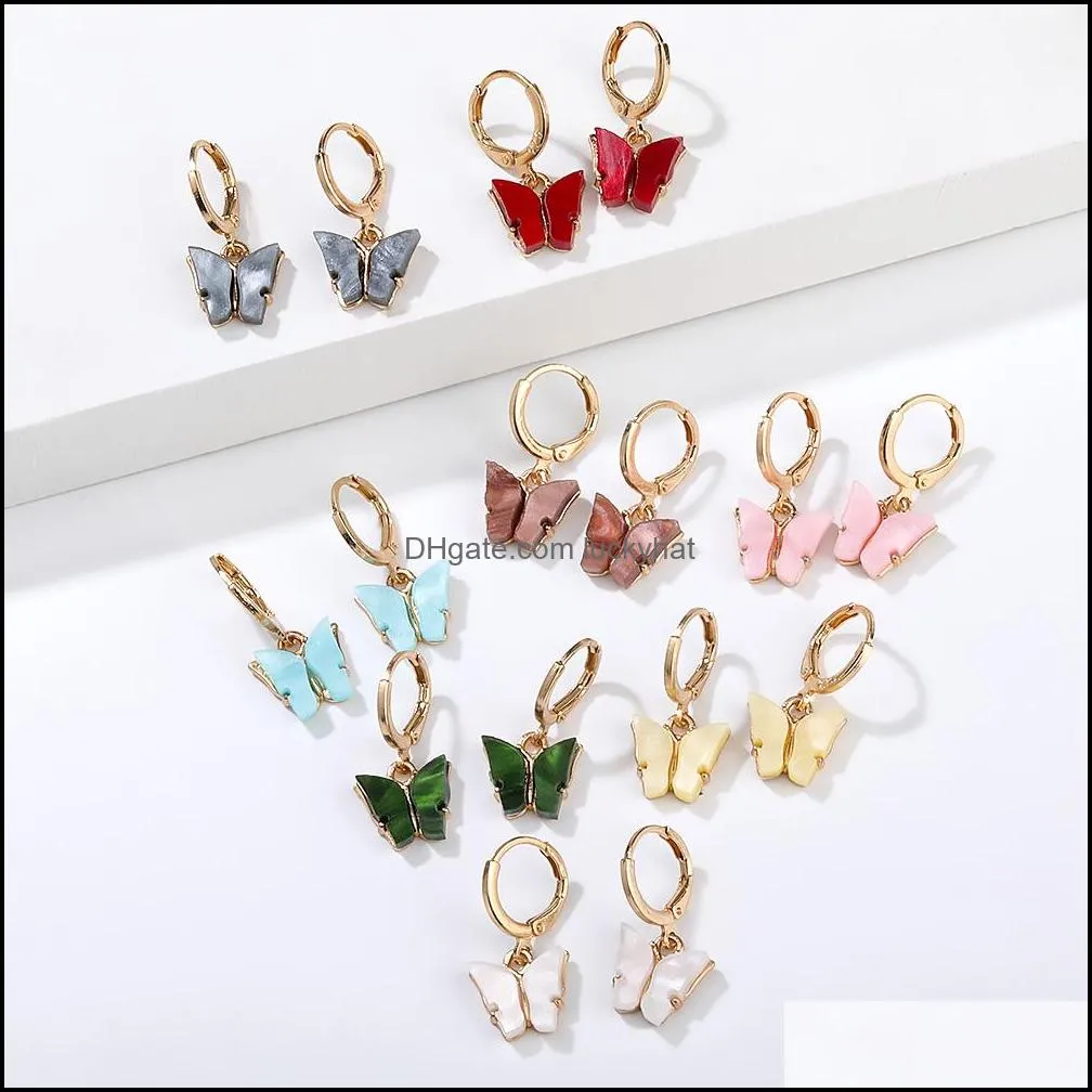 2020 colorful acrylic butterfly dangle earrings for women acetic acid plated statement hoop ear clip earrings fashion jewelry gift