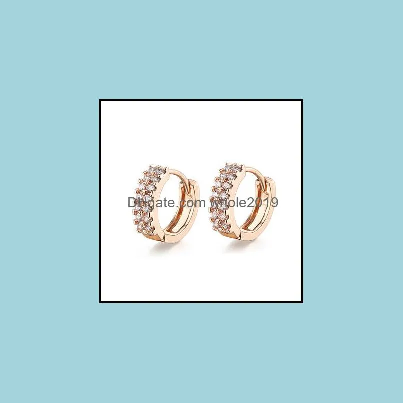 classic copper metal huggies small dangle earrings female gold thin circle cz hoop earring charm hoops 12mm wedding jewelry oorbellen