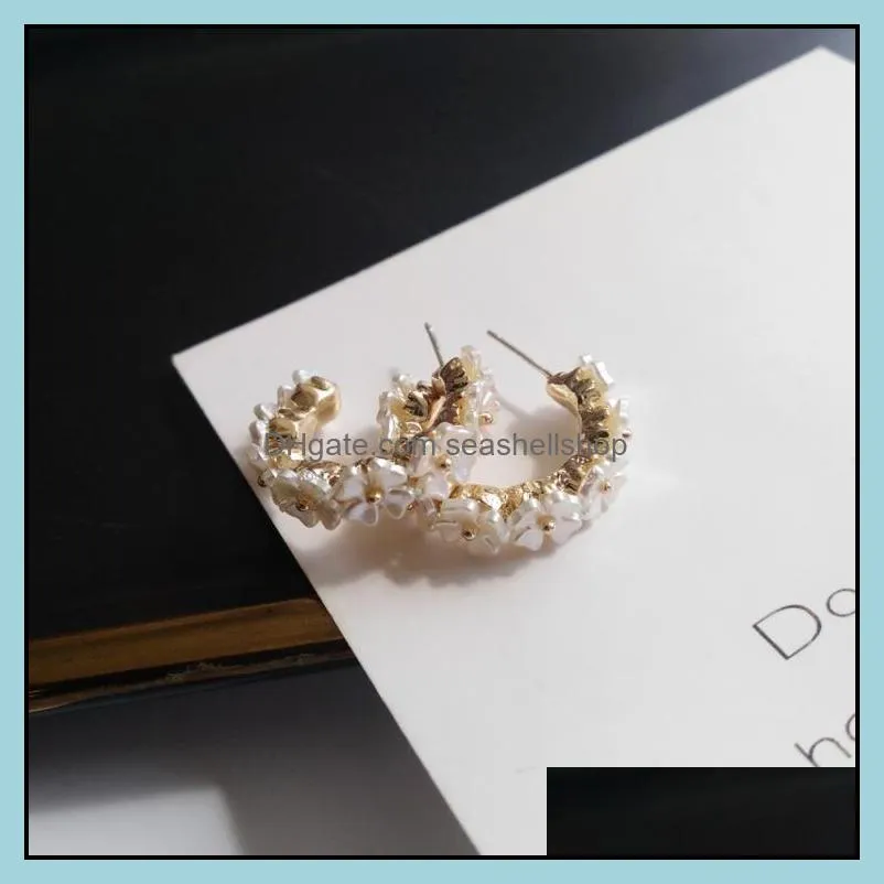 flower earring fashion golden plating white resin hoop dangle earrings women jewelry girl student gifts for party