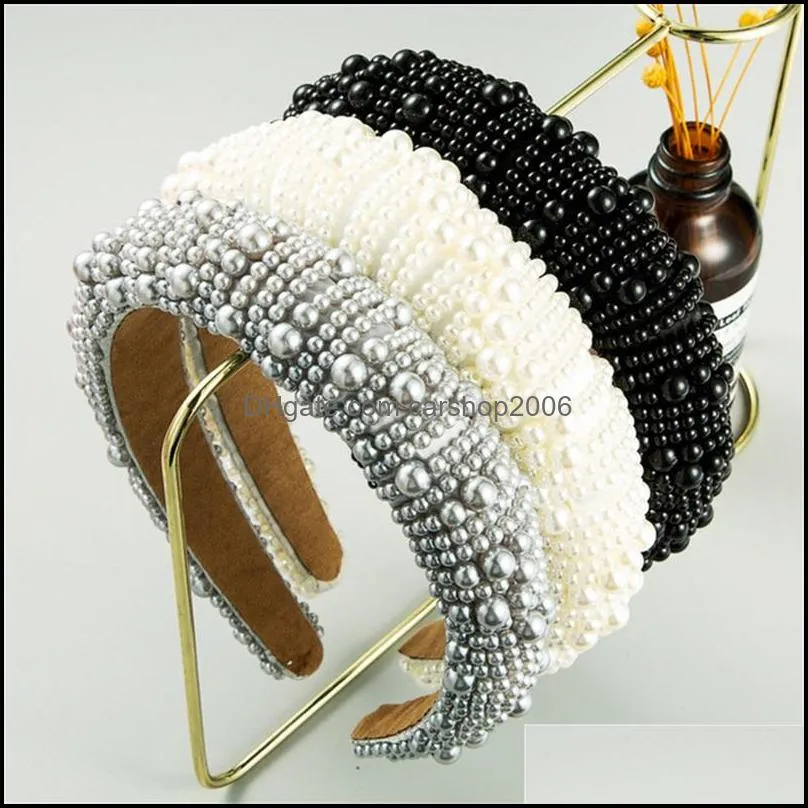  arrival beautiful sponge headband densely covered pure color design artificial pearls luxurious women hair band 853 q2