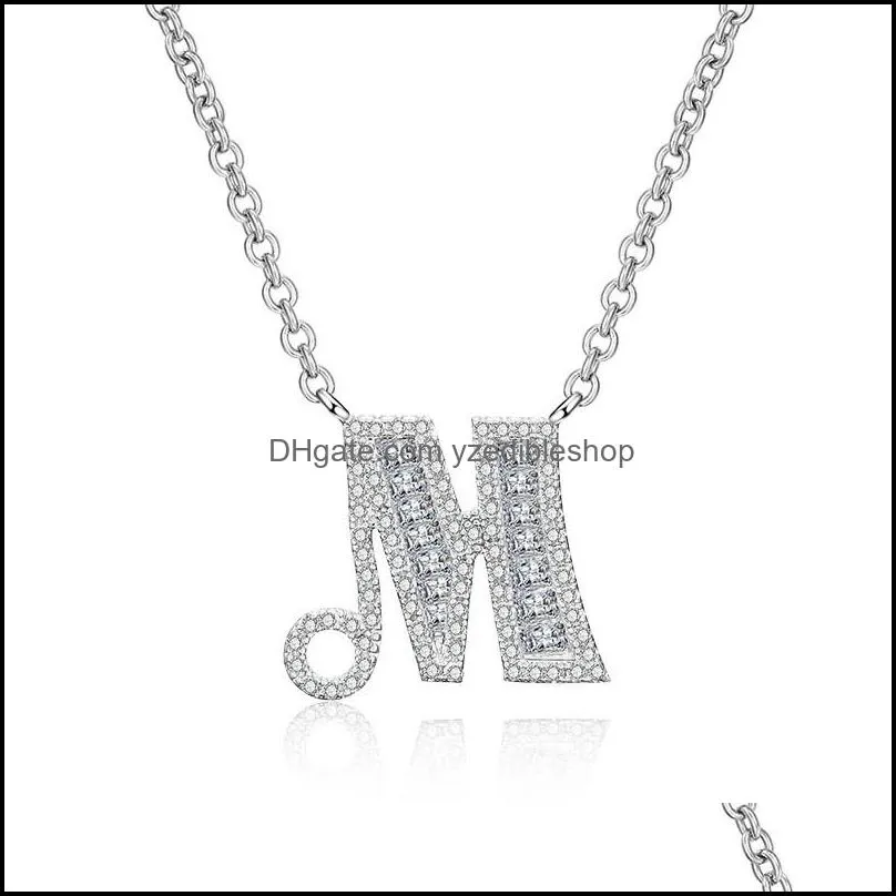 az initial letter pendant necklace cubic zircon necklaces for women girls silver alphabet lucky jewelry valentines day giftz