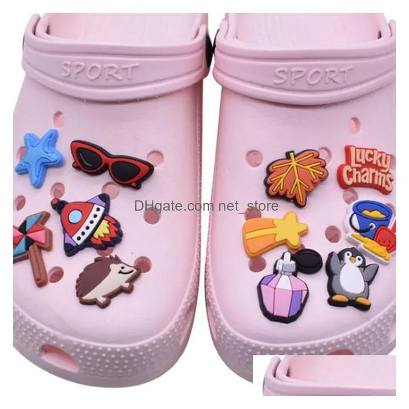 100pcs/set pvc soft rubber shoe charms cartoon colorful shoes decoration animal friut beach supplies shoe accessories for croc gift