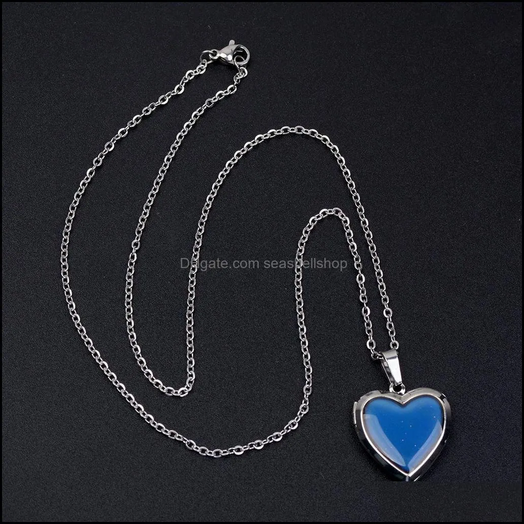  heart shape p o frame floating locket necklace for women discolor moodchanging thermochromic temperature sensing necklaces