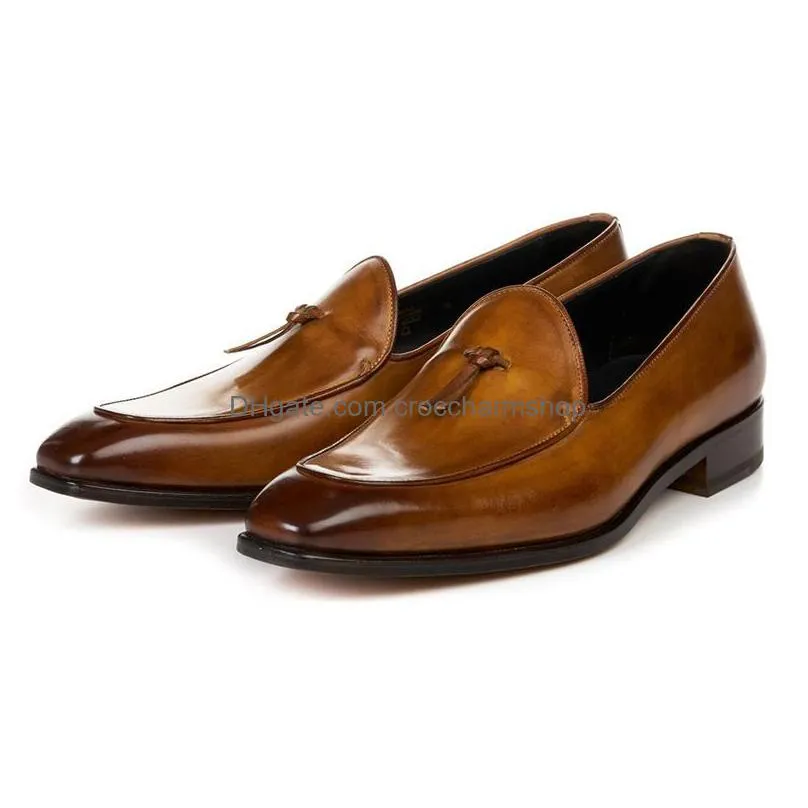 dress shoes male formal footwear men loafers patent leather brown slip on tassel wedding party mens big size 3848