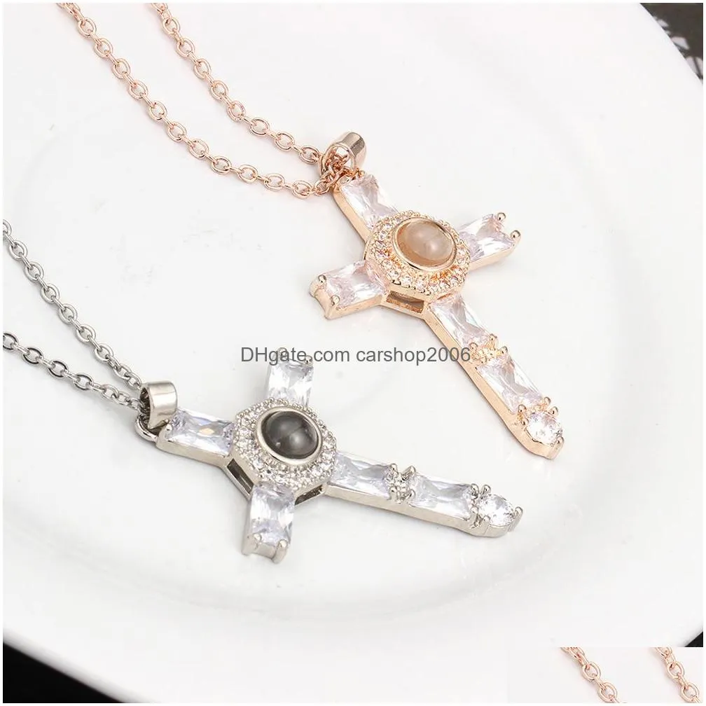 fashion jewelry ornaments projection necklace diamond pendants words cross pendant necklaces