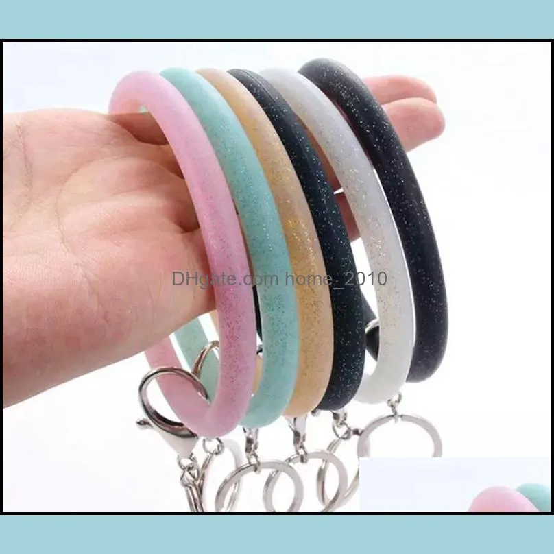 silicone wrist key ring fashion glitter bracelet sports party keychain bracelets bangle round rings large cute keyring gifts wll535