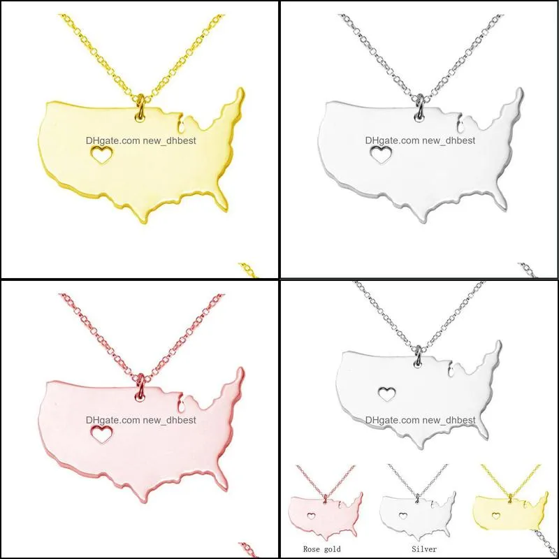 us state map necklace rose gold usa state geography map pendants necklaces charm jewelry gold stainless steel necklace dh 