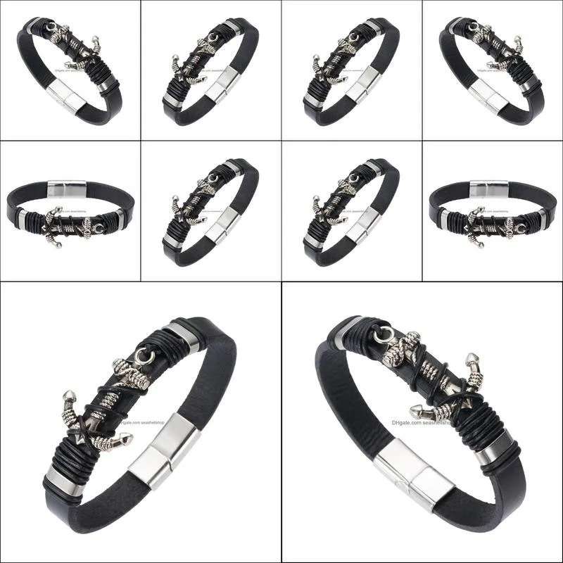 magnetic bracelet punk black brown braid men cool clasp wristband stainless steel bracelets bangles