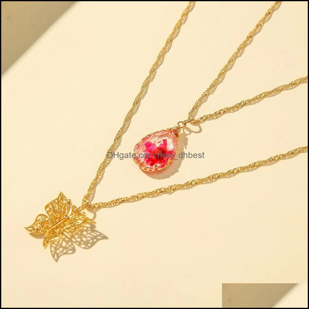 fashion shiny butterfly necklace ladies exquisite double layer clavicle chain necklace jewelry women gifts dh 