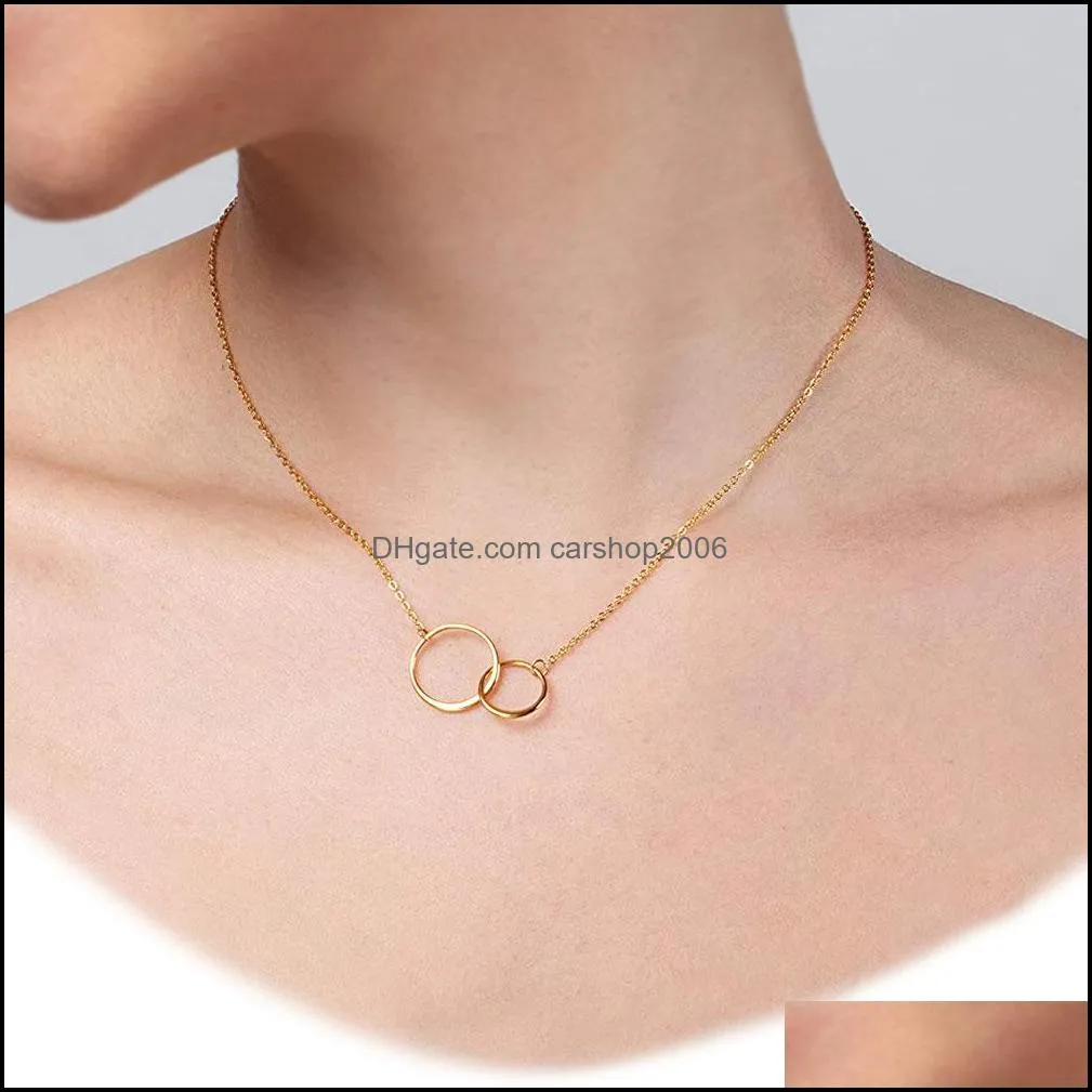 fashion double circle necklace women pendant clavicle chain statement choker necklaces collares valentines day