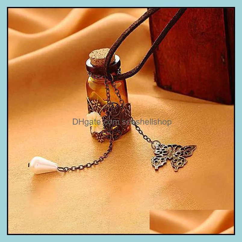 long retro leather cord sweater chains necklaces wooden cork carved wishing bottle necklace
