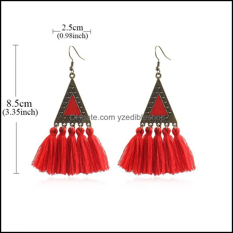 vintage triangle long tassel earrings for women bohemian ethnic colorful earring wedding party accessories charm jewelry valentines