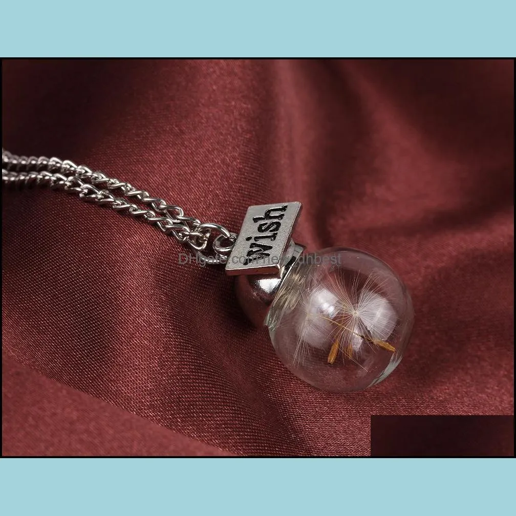 glass bottle necklace natural dandelion jewelry make a wish glass bead orb silver plated necklace dh 