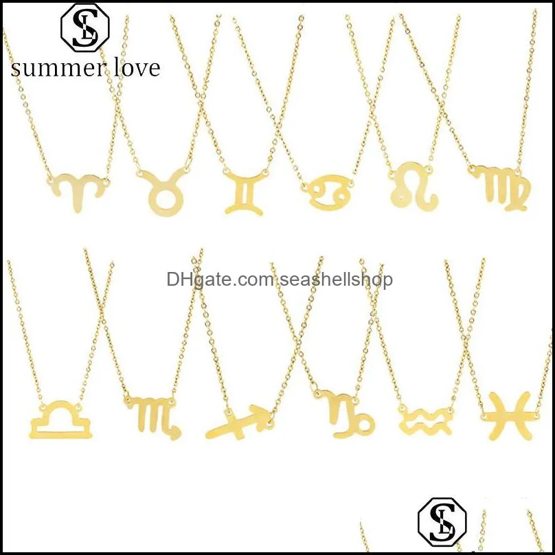 stainless steel gold 12 constellation pendent necklaces for women girl elegant trendy zodiac signs choker necklaces jewelry gifty