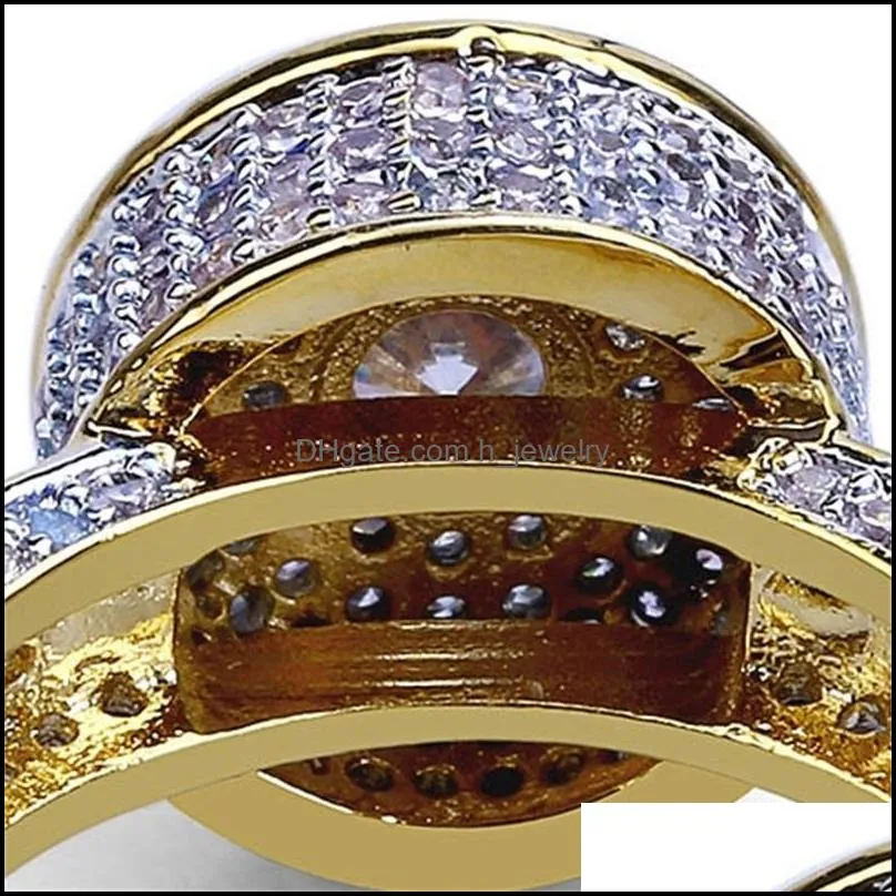 luxury bling cubic zirconia wedding rings for men women fashion 18k gold plated copper circle geometric hip hop jewelry party gifts 3474