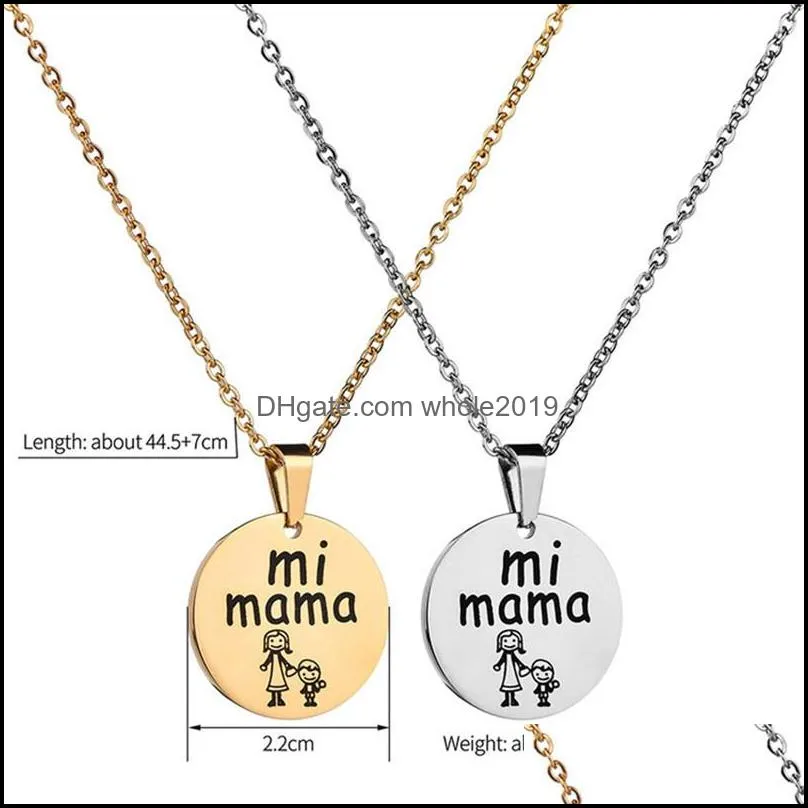 2020 mother day gift cute custom logo mi mama little girl family pendant necklace stainless steel necklace for women fashion jewelryz