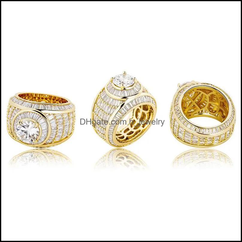 men gold rings trendy fashion gold silver color cluster rings luxury bling zircon big size hip hop rings jewelry gift 3471 q2