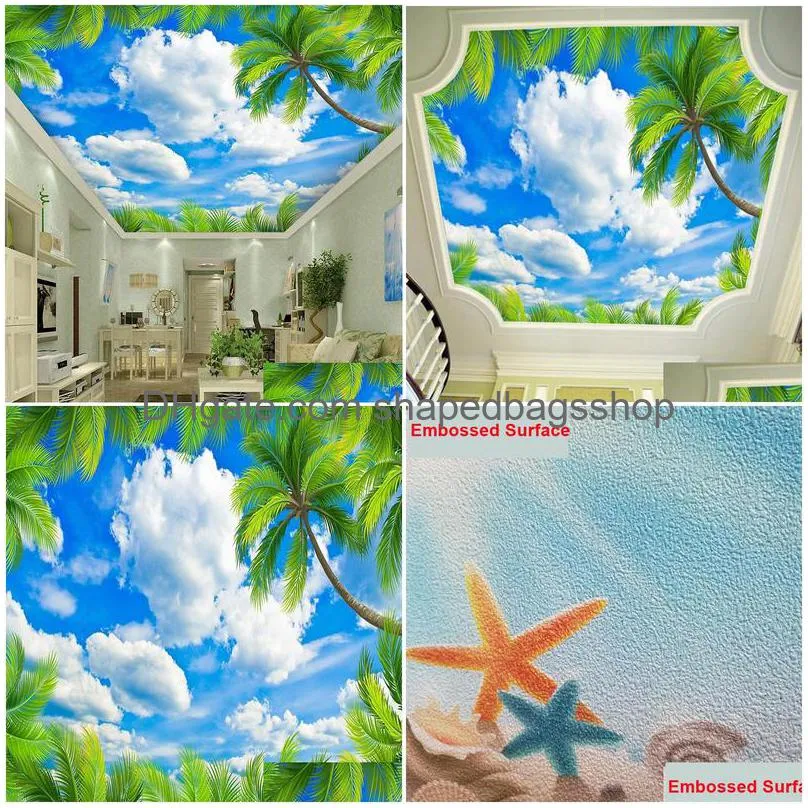 custom green leaves blue sky white clouds zenith ceiling 3d fresco modern bedroom living room ceiling decoration mural wallpaper