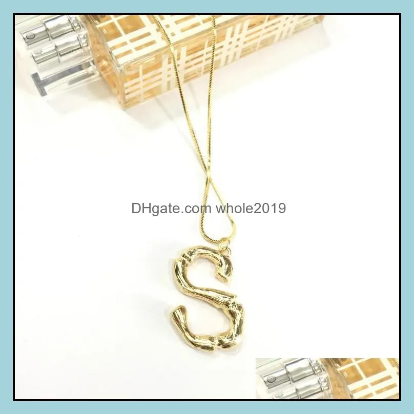 diy 26 capital letter bamboo pendants necklace gold plated english alphabet initial necklace fashion jewelry gift for womeny