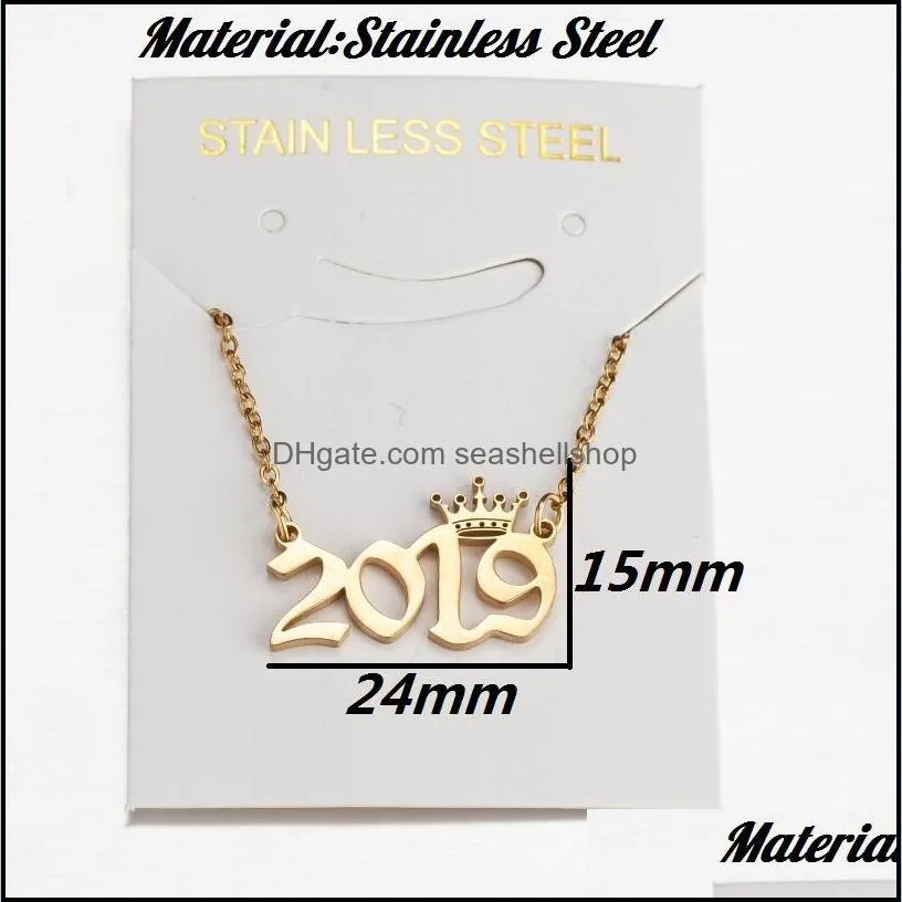 2020 birth years necklace initial year number crown pendant necklace for women girls birthday gift stainless steel charm necklace